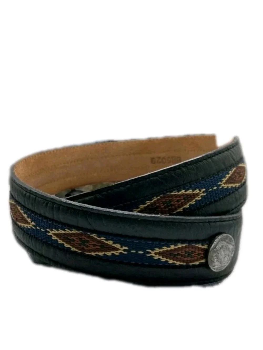 Justin Top Grain Black Leather Aztec Needlepoint Western Belt 40/44 Buffalo Coin